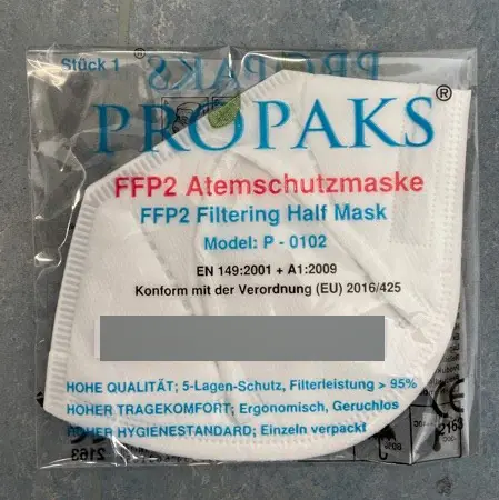 Photo de l’avis officiel: Propaks FFP2 Atemschutzmaske Masque de filtre à particules — risque: Risque sanitaire/autre