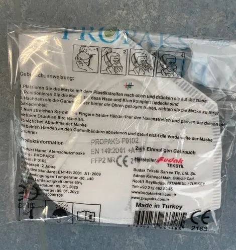 Photo de l’avis officiel: Propaks FFP2 Atemschutzmaske Masque de filtre à particules — risque: Risque sanitaire/autre