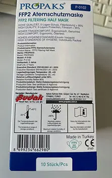 Photo de l’avis officiel: Propaks FFP2 Atemschutzmaske Masque de filtre à particules — risque: Risque sanitaire/autre