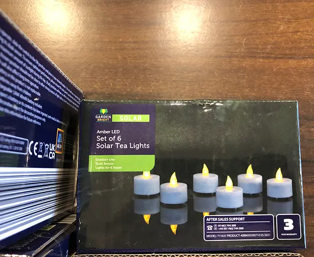 Photo from the official notice: Garden Bright Set of 6 Solar Tea Lights — injuries risk