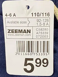Foto aus der offiziellen Meldung: Zeeman Kinderhose — Risiko: Verletzungen (A12/00985/21)