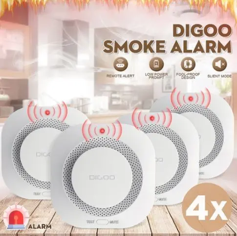 Photo de l’avis officiel: DIGOO 2/4 Pcs DIGOO Smoke Gas Detector Fire Alarm Bell Cordless Home Security Remote Alert Détecteur de fumée — risque: Asphyxie & Brûlures