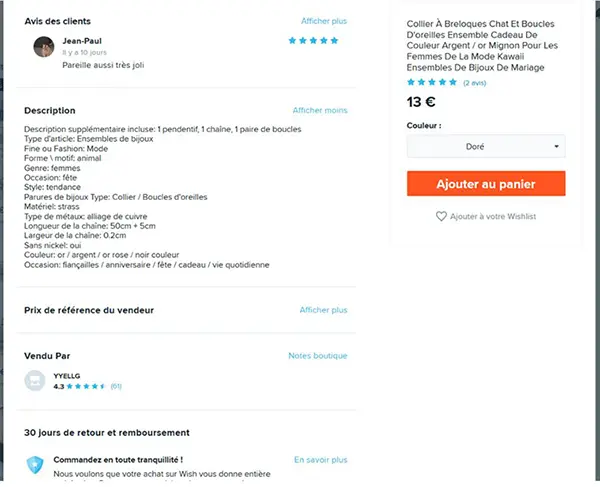 Foto aus der offiziellen Meldung: Collier À Breloques Chat Et Boucles Résultats pour "bijoux sans nickel" Voir le panier D'oreilles Schmuckset — Risiko: Chemikalie