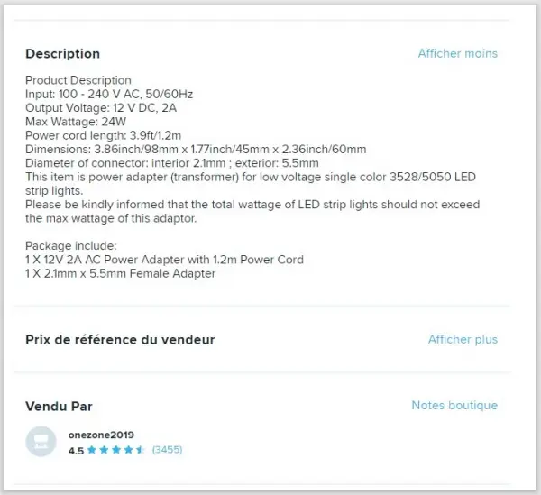 Photo from the official notice: US UK EU DC 12 V 2A- Adaptateur d'alimentation à découpage - Adaptateur de bande lumineuse LED mains adaptor — electric shock risk
