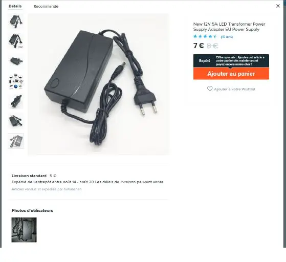 Foto del aviso oficial: New 12V 5A LED Transformer Power Supply Adapter EU Power Supply Adaptador de suministro led — riesgo: Choque eléctrico