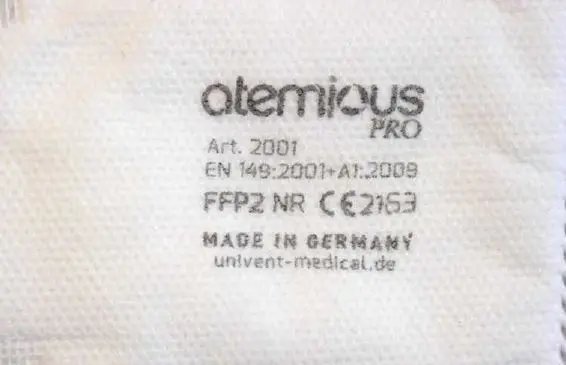 Photo de l’avis officiel: Univent medical atemious pro Masque filtre à particules — risque: Risque sanitaire/autre