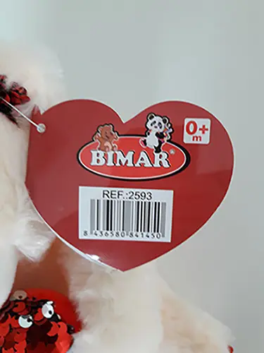 Foto aus der offiziellen Meldung: Bimar Bear "I Love" Plüschspielzeug — Risiko: Ersticken