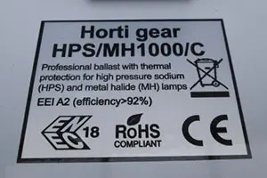 Photo de l’avis officiel: Horti Gear Appareil de commande pour lampe à décharge — risque: Choc électrique