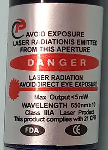 Foto aus der offiziellen Meldung: CP Laserpointer — Risiko: Sehschaden