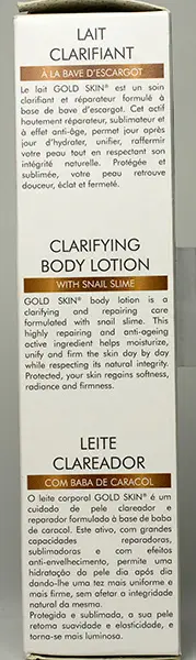 Foto do aviso oficial: Gold Skin Gold Skin Clarifying Body Lotion with Snail Slime Creme de clareamento da pele — risco: Químico