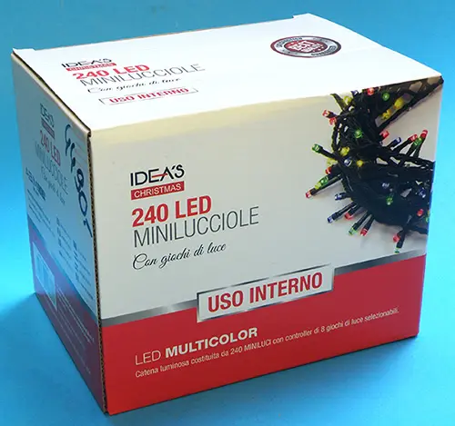Foto do aviso oficial: IDEA IDEA’S CHRISTMAS 240 LED  MINILUCCIOLE Corrente de iluminação — risco: Choque elétrico