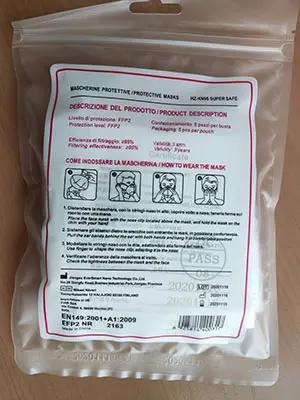 Photo from the official notice: Eversmart Nano Protective Mask FFP2 Partikelfiltrierende Halbmask particle filter mask — health risk