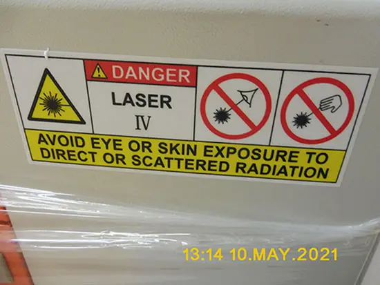 Photo from the official notice: Laser engraving machine — damage to sight risk (A12/01175/21)