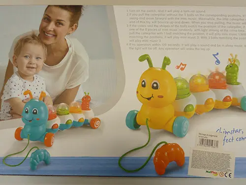 Photo from the official notice: MalPlay Pull-line Caterpillar pull-along toy — choking & strangulation risk