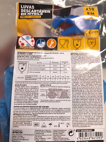 Photo from the official notice: Pecol LUVAS DESCARTÁVEIS EM NITRILO PM525 disposable nitrile gloves — health risk