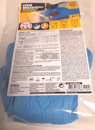 Photo from the official notice: Pecol LUVAS DESCARTÁVEIS EM NITRILO PM525 disposable nitrile gloves — health risk