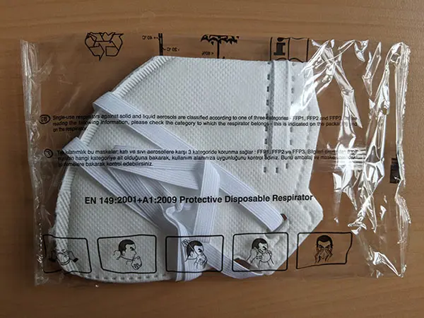 Foto aus der offiziellen Meldung: mfa FFP2 NR D fine dust mask Partikelfiltermaske — Risiko: Gesundheitsrisiken/Sonstige