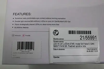 Photo de l’avis officiel: Sofi LED/UV nail lamp SOFI  NAILS  5 Lampe à ongles LED/UV — risque: Environnement