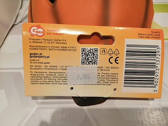 Photo de l’avis officiel: GoDan Foam mask "Pumpkin" Masque de fantaisie — risque: Brûlures