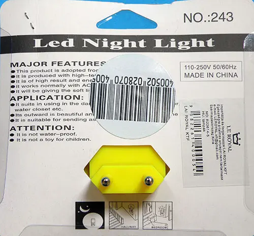 Photo de l’avis officiel: LE ROYAL Led Night Light Lumière de nuit — risque: Brûlures & Choc électrique