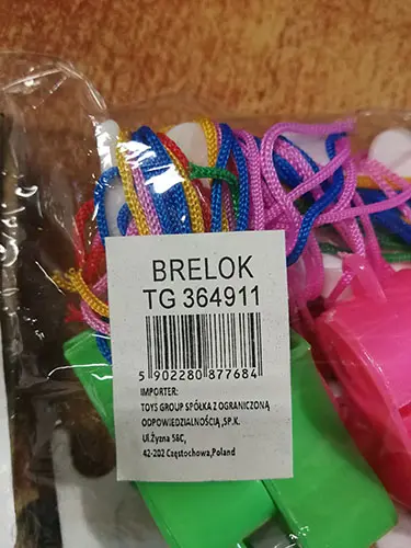 Photo de l’avis officiel: Brelok Jouet de sifflet — risque: Étouffement