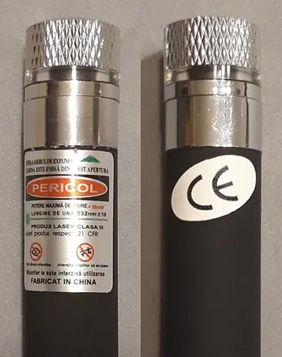 Foto aus der offiziellen Meldung: LASER POINTER Laserpointer — Risiko: Sehschaden (A12/01329/21)
