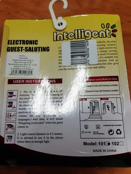 Photo from the official notice: Intelligent Zvukové čidlo Intelligent audio sensor — environment risk