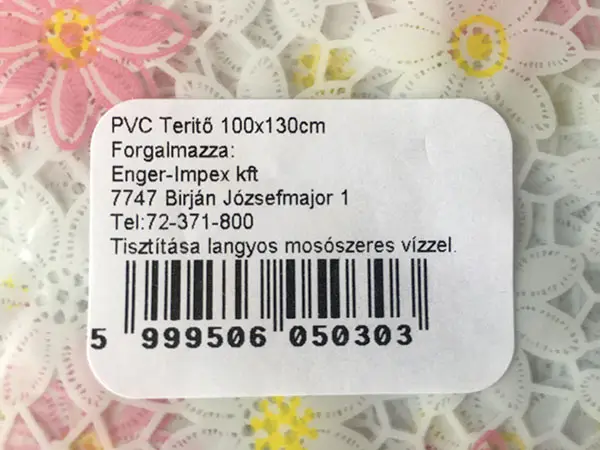 Photo de l’avis officiel: PVC terítő Nappe de table — risque: Risque chimique