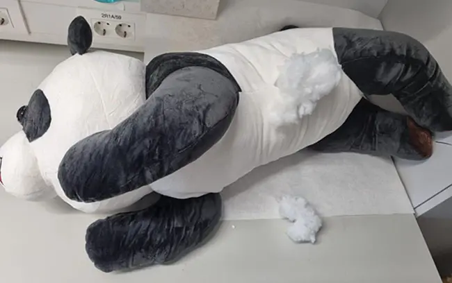 Photo from the official notice: Panda soft toy (white/black) — choking risk