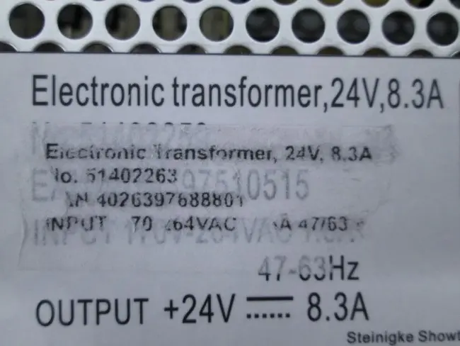 Foto dell’avviso ufficiale: eurolite Electronic transformer 24V 8,3A Comando elettronico per modulo LED — rischio: Scossa elettrica