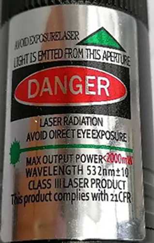 Foto uit de officiële melding: Green Laser Pointer Laserpointer — risico: Aantasting van het gezichtsvermogen (A12/01411/21)