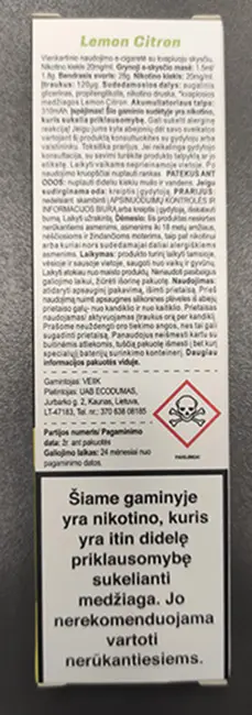 Photo de l’avis officiel: VEIIK E-cigarette „VEIIK Lemon Citron“, 1,5 ml, 20 mg/ml Cigarette électronique — risque: Risque chimique