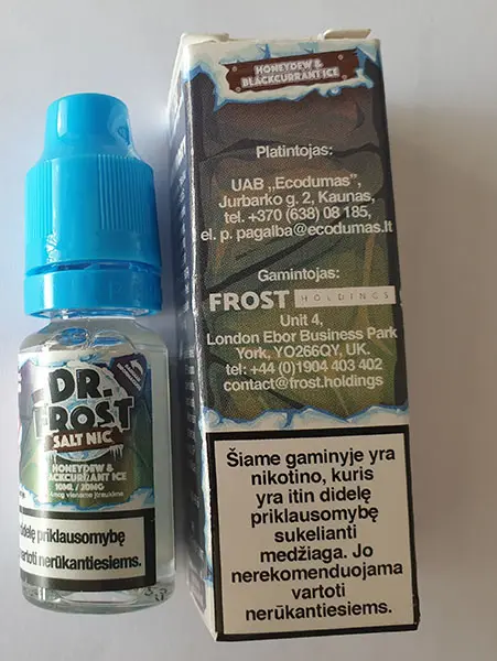 Foto do aviso oficial: Dr. Frost Dr. Frost Salt Nic Honeydew &amp; Blackcurrant Ice Líquido para cigarros eletrónicos — risco: Químico