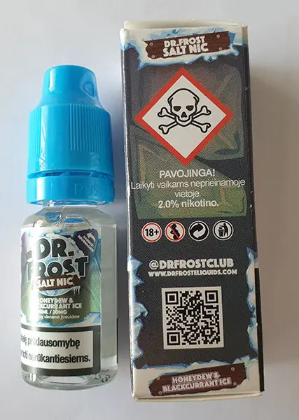 Foto do aviso oficial: Dr. Frost Dr. Frost Salt Nic Honeydew &amp; Blackcurrant Ice Líquido para cigarros eletrónicos — risco: Químico