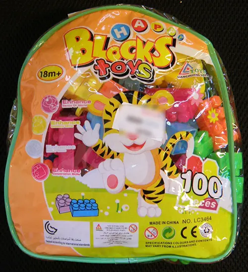 Foto do aviso oficial: Lianchuang Toys Happy Blocks toys / 100 pieces Brinquedo de construção de plástico — risco: Engasgamento