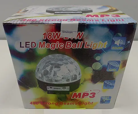 Foto do aviso oficial: Homra Mp3 LED Magic ball light Lâmpada de luz LED — risco: Choque elétrico