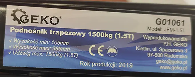 Photo de l’avis officiel: Geko Podnosnik trapezowy Élévateur à ciseaux — risque: Blessures