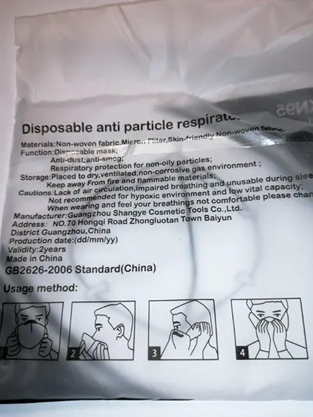 Photo from the official notice: Disposable anti particle respirator particle filter mask — health risk