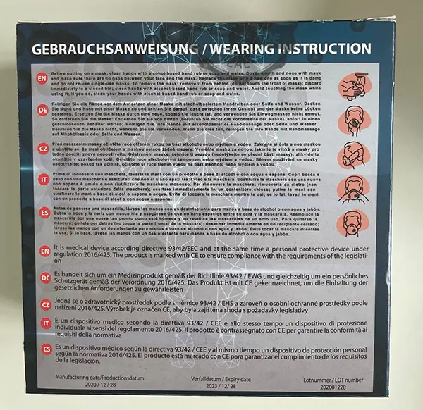 Foto aus der offiziellen Meldung: TEX-TECH FFP2 respiratory mask high filtration efficiency Partikelfiltermaske — Risiko: Gesundheitsrisiken/Sonstige