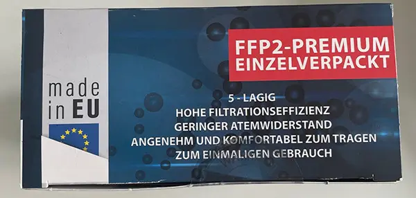 Foto aus der offiziellen Meldung: TEX-TECH FFP2 respiratory mask high filtration efficiency Partikelfiltermaske — Risiko: Gesundheitsrisiken/Sonstige