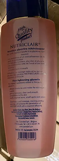 Photo from the official notice: NUTRICLAIR Glycérine éclaircissante aux extraits naturels de plantes - sans hydroquinone skin-lightening produ — chemical risk