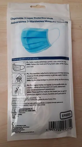 Photo de l’avis officiel: Disposable 3-Layer Mask Masque de filtre à particules — risque: Risque sanitaire/autre (A12/01553/21)