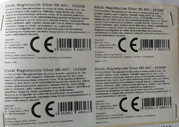 Foto dell’avviso ufficiale: Klocki Magnetyczne Silver Blocchi magnetici — rischio: Lesioni
