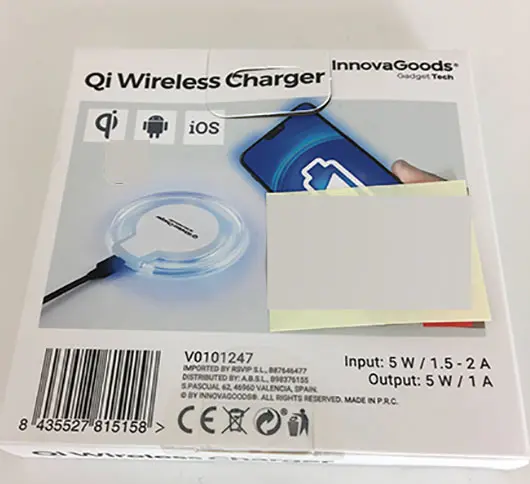 Photo from the official notice: Innovagoods Qi Wireless Charger wireless phone charger — environment risk