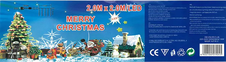 Photo de l’avis officiel: 2.0M x 2.0M/LED MERRY  CHRISTMAS Chaîne d’éclairage — risque: Brûlures & Choc électrique