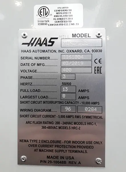 Photo de l’avis officiel: HAAS MILL HAAS MINIMILL Fraiseuse — risque: Choc électrique & Blessures