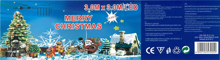 Photo de l’avis officiel: 3.0M x 3.0M/LED MERRY CHRISTMAS Chaîne d’éclairage — risque: Brûlures & Choc électrique