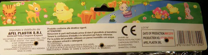 Photo de l’avis officiel: APEL PLASTIK MORBIDONI Ensemble de jouets de bain — risque: Étouffement (A12/01669/21)