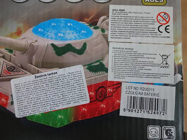 Foto do aviso oficial: „Battle Tank“ SPECIAL MISSION Brinquedo com pilhas — risco: Ambiente