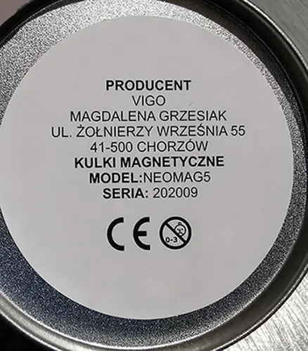 Foto do aviso oficial: Kulki magnetyczne Bolas magnéticas — risco: Ferimentos